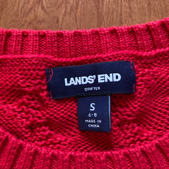 Red Lands End Cable Stitch Sweater - Picture 3 of 3